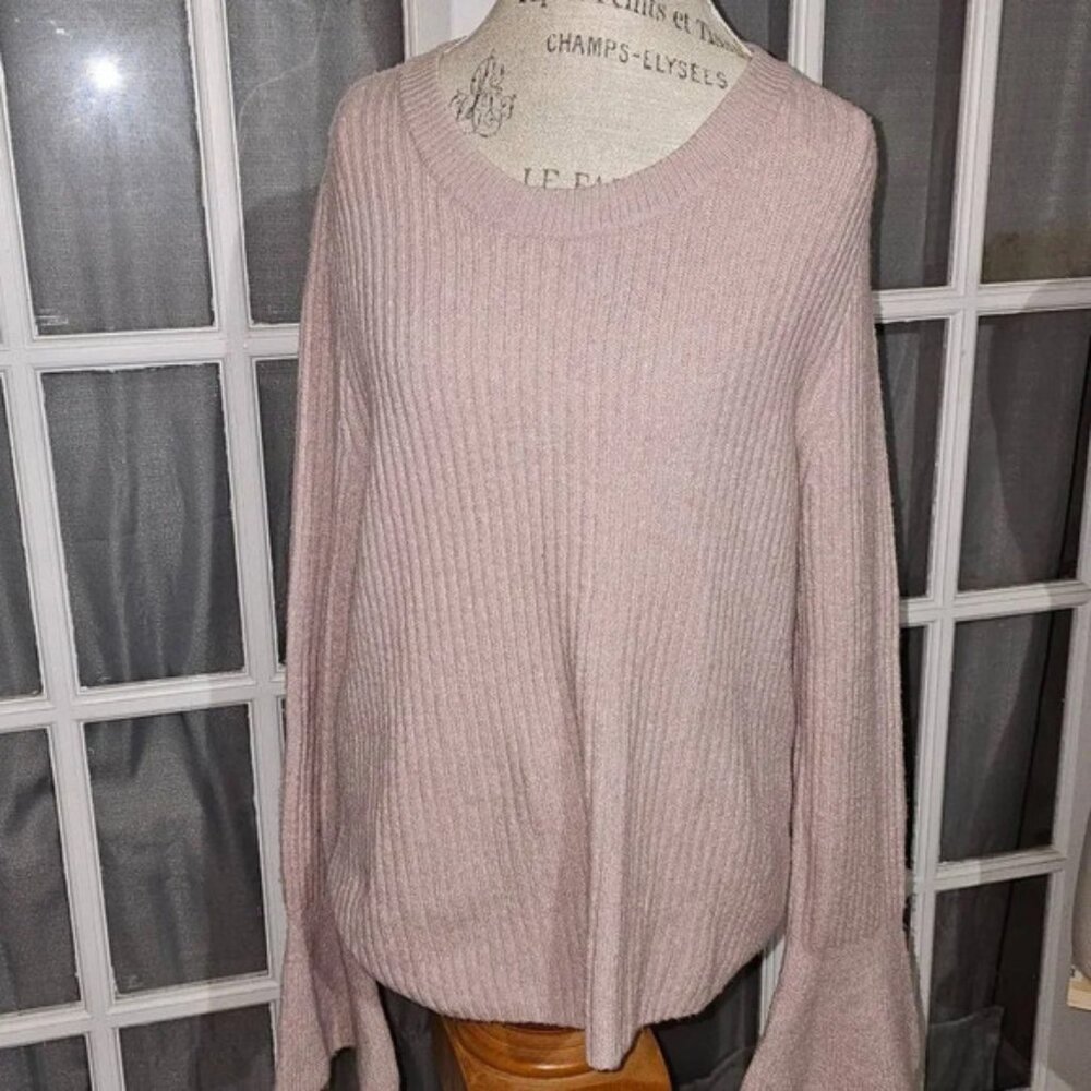 NWT Madewell Womens Rose Pink Wool Blend Ruffle‎ Cuff Pullover Sweater XL